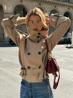 Genevieve | Women's Beige Short Trench Coat City Chic Jacket