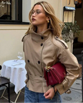 Genevieve | Women's Beige Short Trench Coat City Chic Jacket