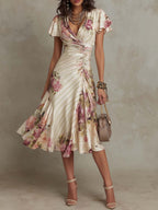 Francesca | Floral Satin Garden Party Dress With Ruching