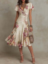 Francesca | Floral Satin Garden Party Dress With Ruching