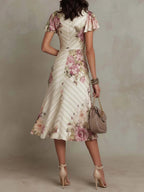 Francesca | Floral Satin Garden Party Dress With Ruching