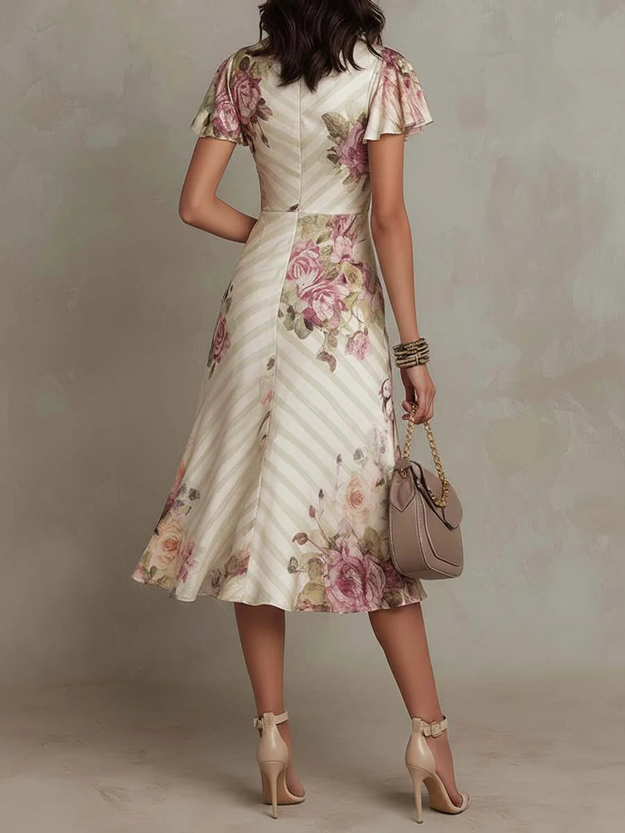 Francesca | Floral Satin Garden Party Dress With Ruching