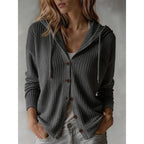 Theodora | Chunky Cable Knit Ribbed Cardigan Cream Rib Hooded — Grey