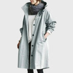 Evangeline | Waterproof Wool Black Long Trench Rain Coat — Light Blue
