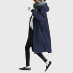 Evangeline | Waterproof Wool Black Long Trench Rain Coat — Blue