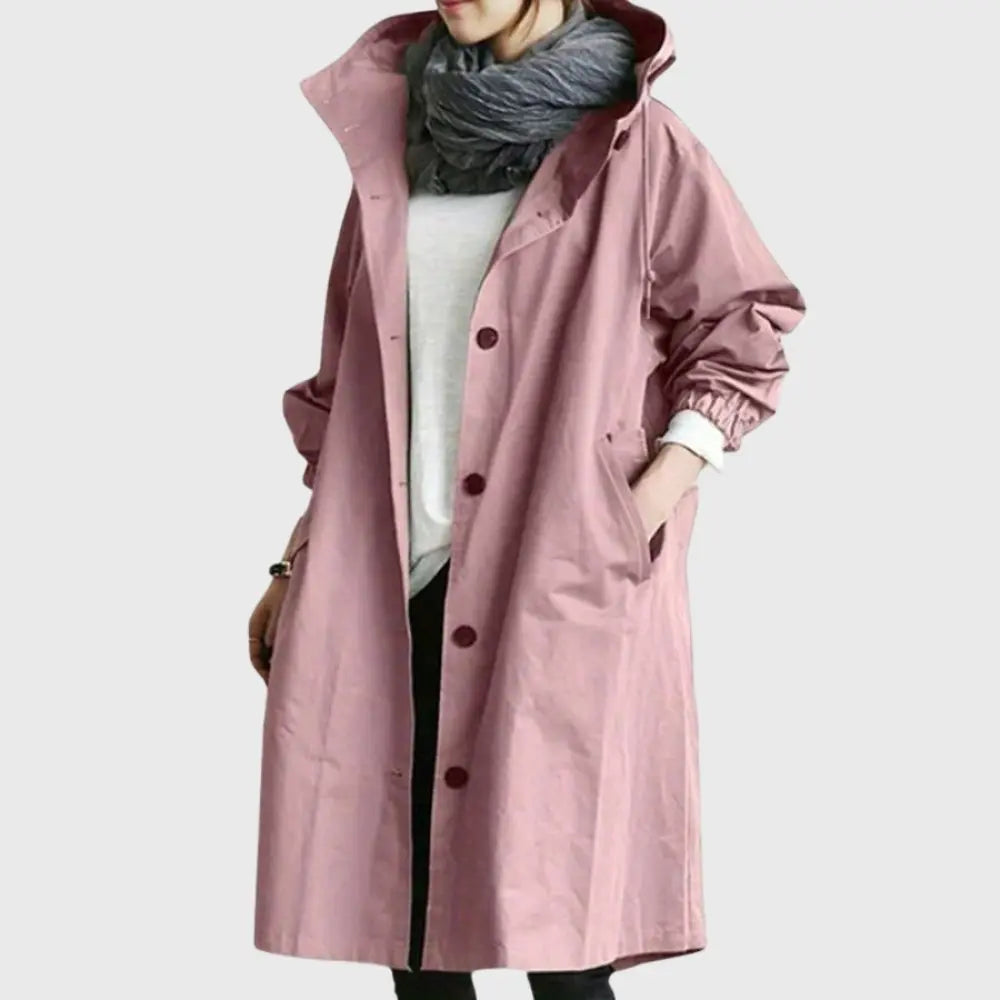 Evangeline | Waterproof Wool Black Long Trench Rain Coat — Pink