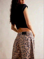 Adeline | Wide Leg High Waist Leopard Print Denim Pants