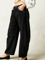 Adeline | Wide Leg High Waist Leopard Print Denim Pants — Black