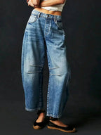 Adeline | Wide Leg High Waist Leopard Print Denim Pants — Blue