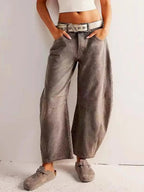Adeline | Wide Leg High Waist Leopard Print Denim Pants — Brown