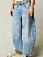Adeline | Wide Leg High Waist Leopard Print Denim Pants — Light Blue