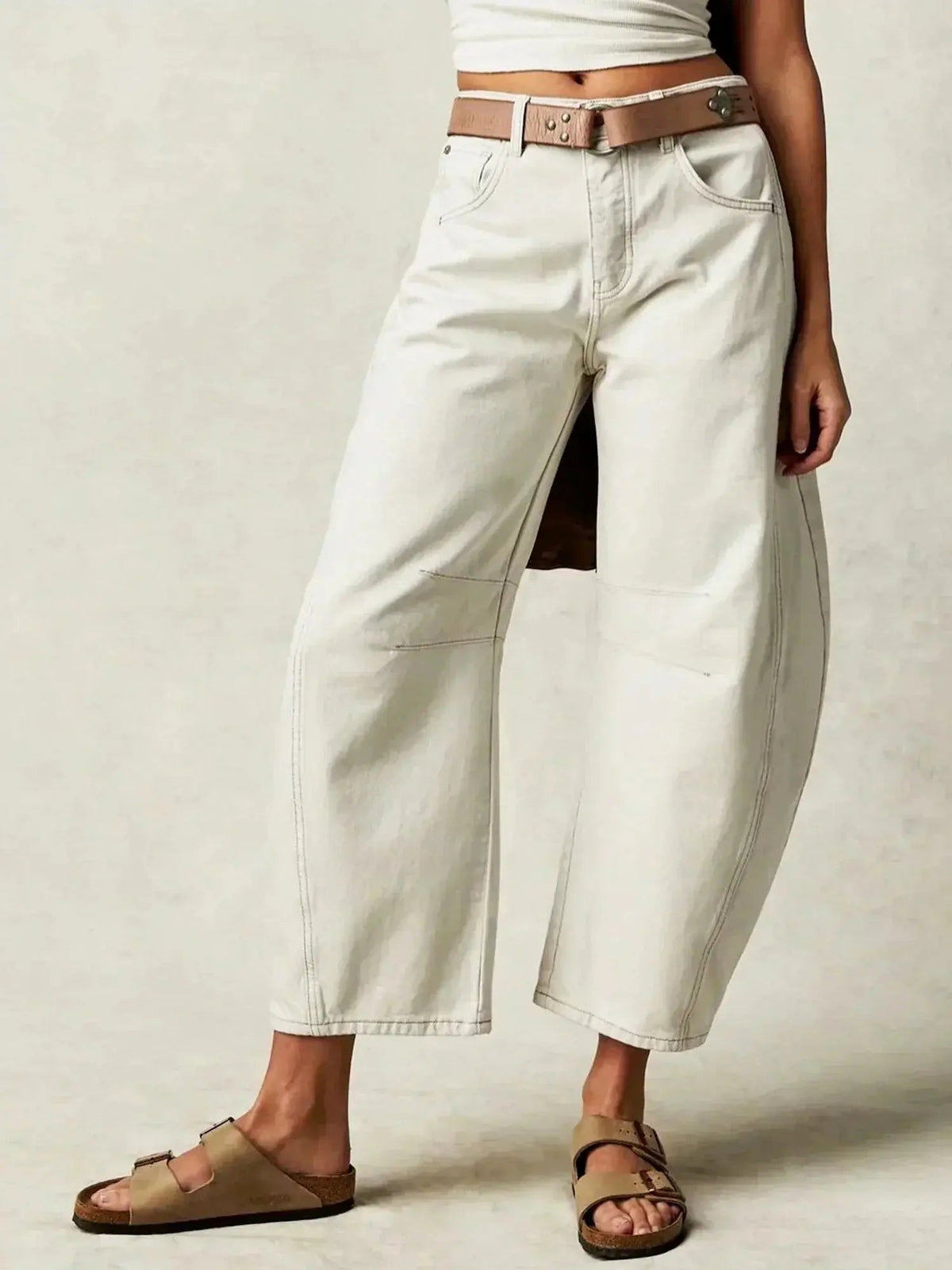 Adeline | Wide Leg High Waist Leopard Print Denim Pants — White