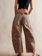 Adeline | Wide Leg High Waist Leopard Print Denim Pants