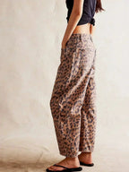 Adeline | Wide Leg High Waist Leopard Print Denim Pants