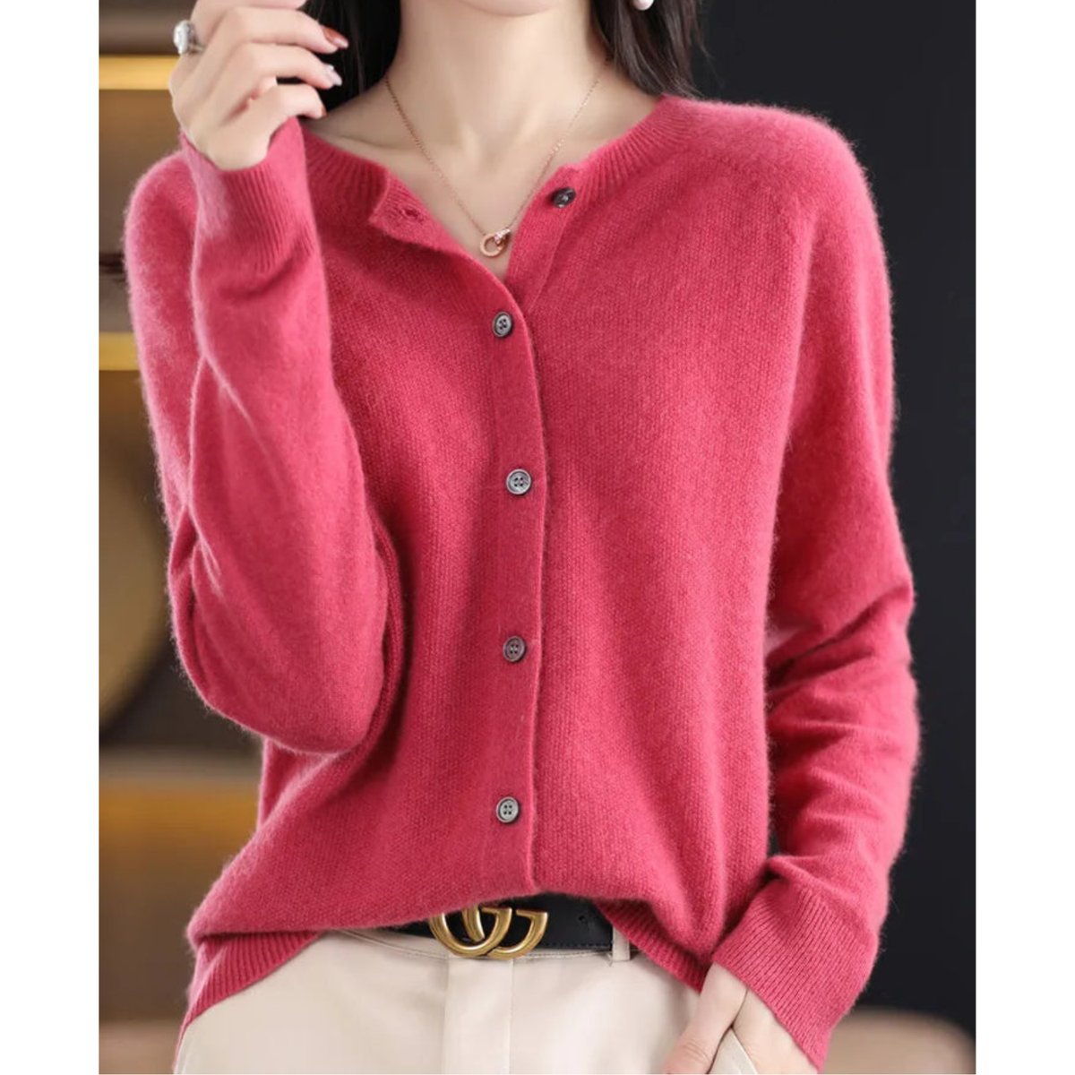 Wilhelmina | Women Cashmere V-Neck Cardigan Smart Casual