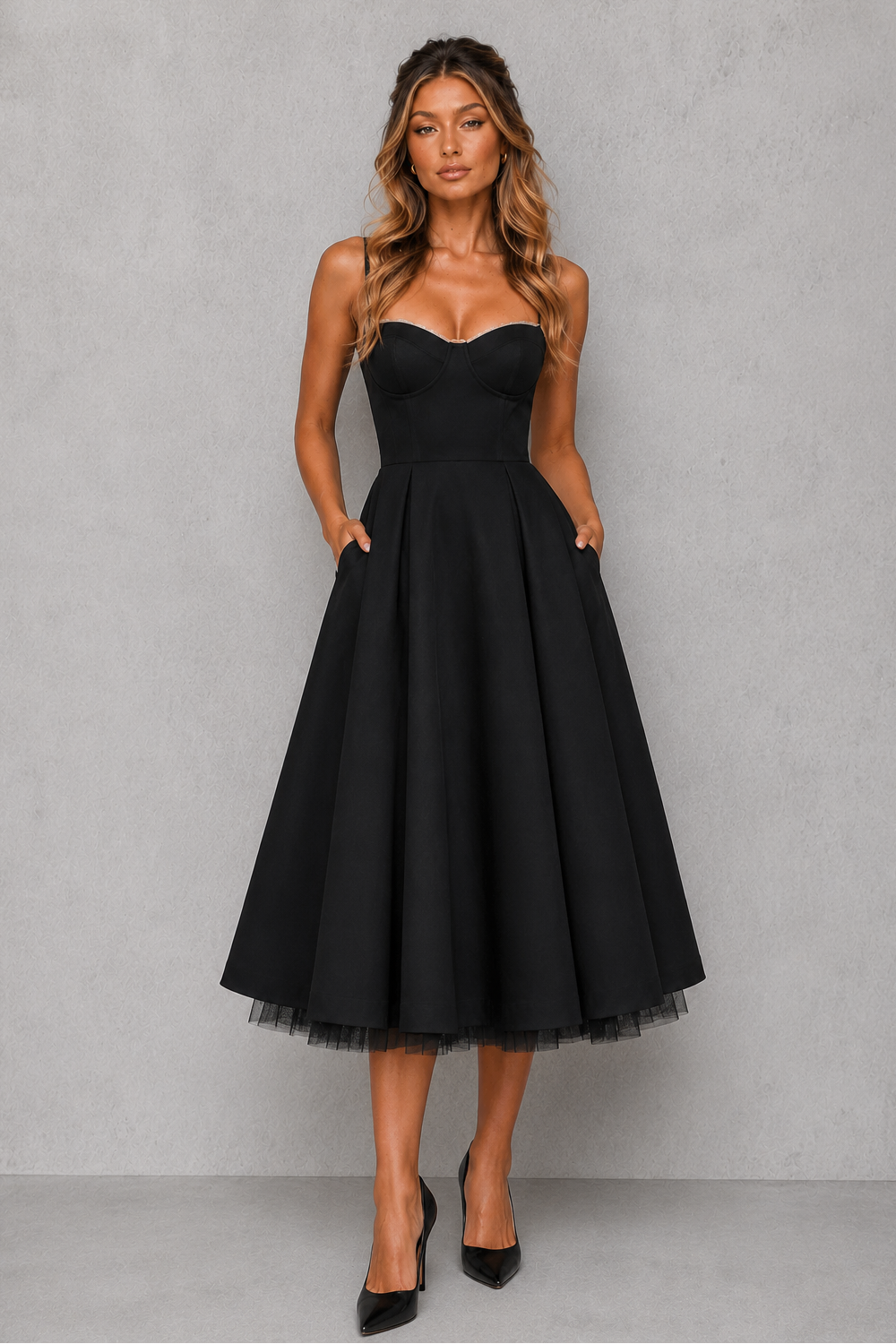 Solene | Plus Size Corset Midi Occasion Dresses
