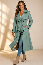 Violaine | Double Breasted Belted Long Wool Trench Coat Black — Green