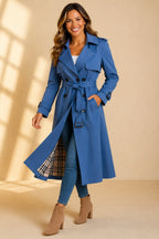 Violaine | Double Breasted Belted Long Wool Trench Coat Black — Blue