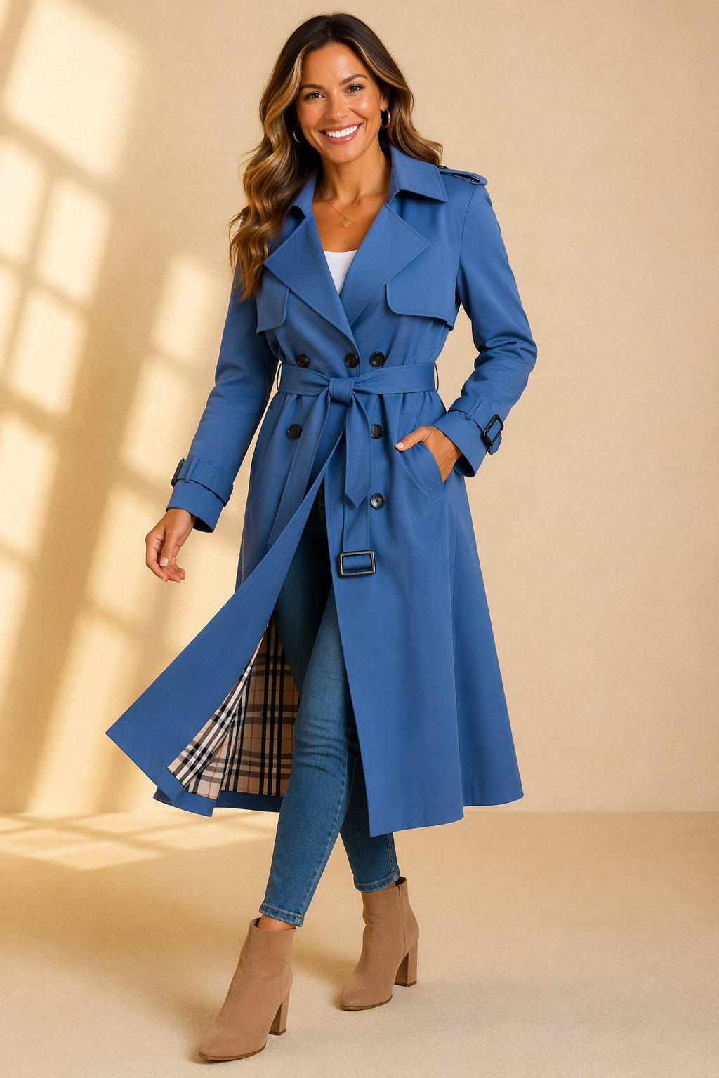 Violaine | Double Breasted Belted Long Wool Trench Coat Black — Blue