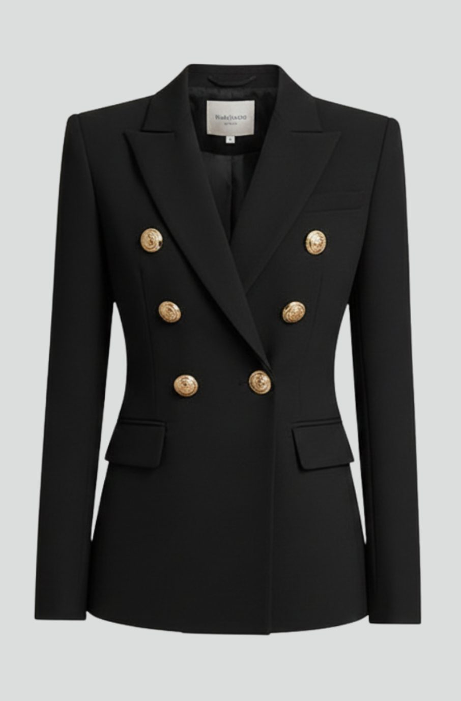 Marguerite | Velvet Sequin Pink Black Gold Buttons Double Breasted Blazer Coat