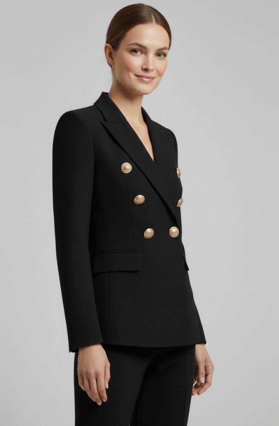 Marguerite | Velvet Sequin Pink Black Gold Buttons Double Breasted Blazer Coat