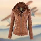 Valentina | Black Tan Leather Biker Moto Puffer Jacket Fur Collar — Brown