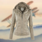 Valentina | Black Tan Leather Biker Moto Puffer Jacket Fur Collar — Beige