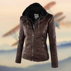 Valentina | Black Tan Leather Biker Moto Puffer Jacket Fur Collar — Dark Brown