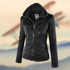 Valentina | Black Tan Leather Biker Moto Puffer Jacket Fur Collar — Black
