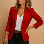 Thalia | Womens Velvet Blazer One Button Tailored Jacket — Dark Red