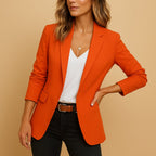 Thalia | Womens Velvet Blazer One Button Tailored Jacket — Orange