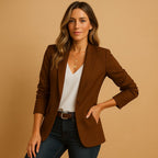 Thalia | Womens Velvet Blazer One Button Tailored Jacket — Brown