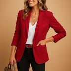 Thalia | Womens Velvet Blazer One Button Tailored Jacket — Red
