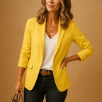 Thalia | Womens Velvet Blazer One Button Tailored Jacket — Yellow