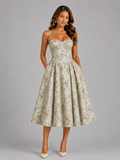 Berenice | Floral Midi Wedding Guest Dress With Corset Detail