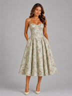 Berenice | Floral Midi Wedding Guest Dress With Corset Detail
