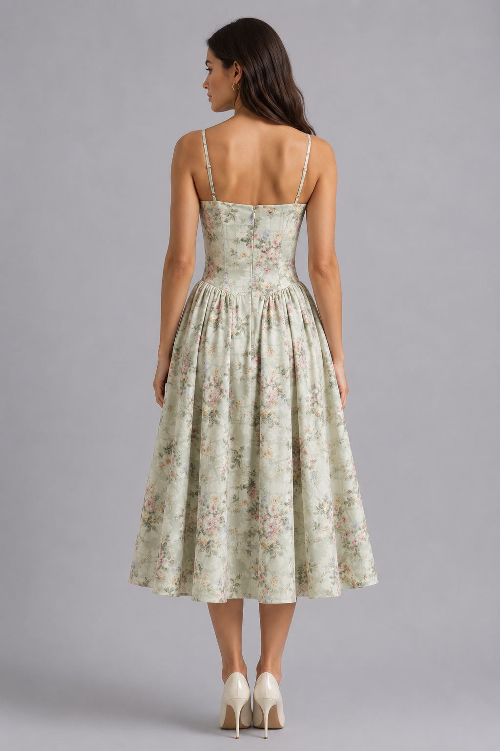 Berenice | Floral Midi Wedding Guest Dress With Corset Detail