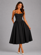 Berenice | Floral Midi Wedding Guest Dress With Corset Detail