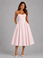 Berenice | Floral Midi Wedding Guest Dress With Corset Detail