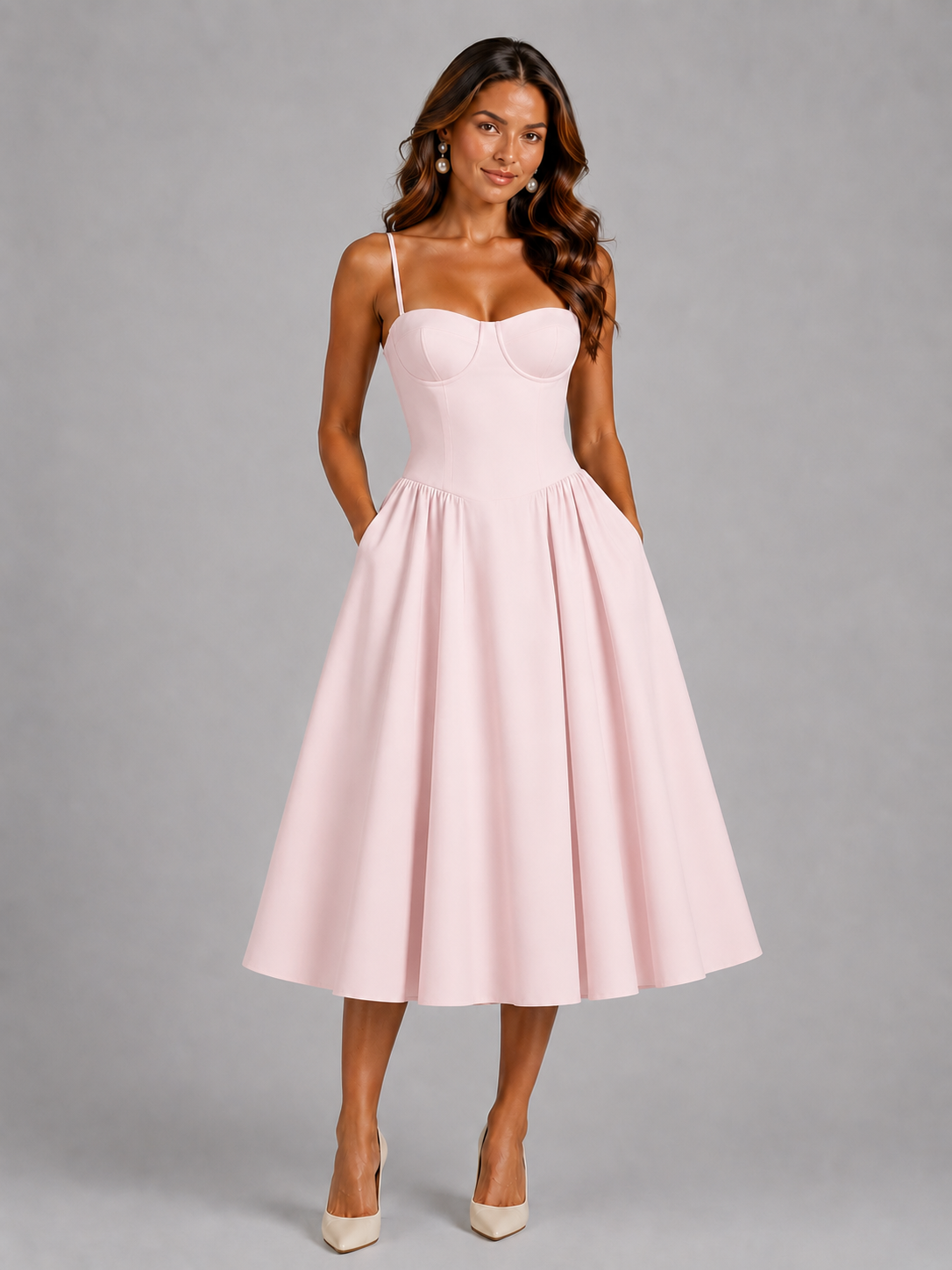 Berenice | Floral Midi Wedding Guest Dress With Corset Detail