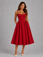 Berenice | Floral Midi Wedding Guest Dress With Corset Detail