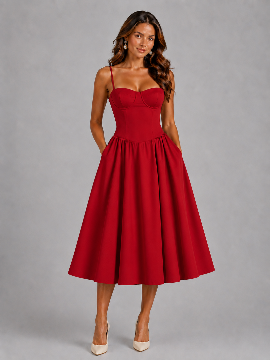 Berenice | Floral Midi Wedding Guest Dress With Corset Detail