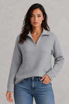 Edith | Cashmere Blend Half Zip Knitted Sweater Jumper Knit — Gray