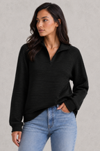 Edith | Cashmere Blend Half Zip Knitted Sweater Jumper Knit — Black