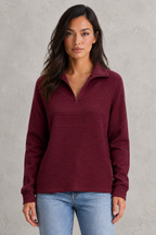 Edith | Cashmere Blend Half Zip Knitted Sweater Jumper Knit — Red