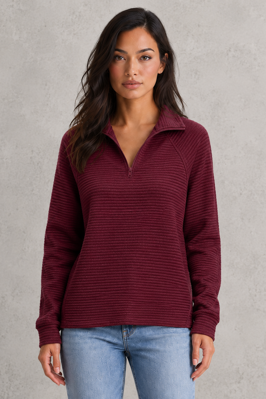 Edith | Cashmere Blend Half Zip Knitted Sweater Jumper Knit — Red