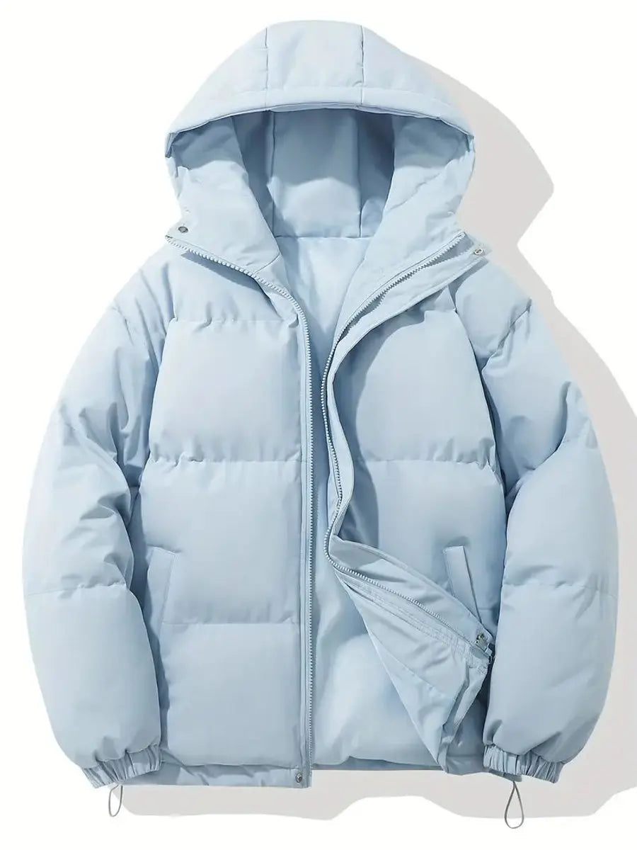 Sylvie | Women's Cropped Hooded Puffer Jacket Coat Winter — Light Blue