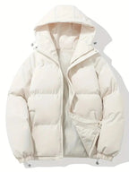 Sylvie | Women's Cropped Hooded Puffer Jacket Coat Winter — Beige White