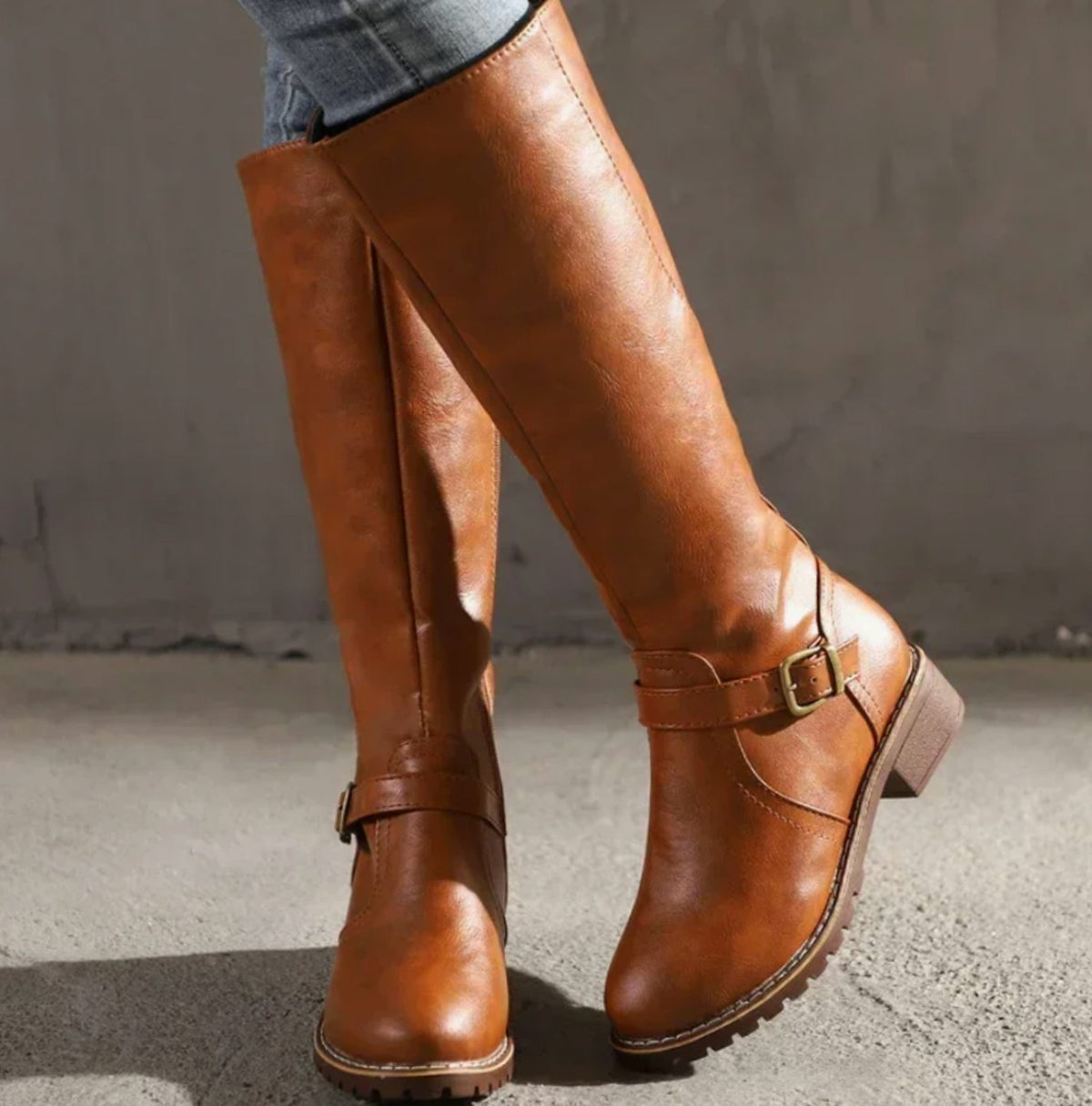 Manon | Black Leather Knee High Riding Boots With Ankle Strap