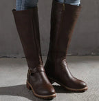 Manon | Black Leather Knee High Riding Boots With Ankle Strap
